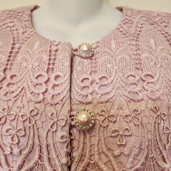 Vintage 2pc Skirt Top In the Mood 10 Pink Floral Lace Boho Fairy Wedding Mother - Picture 6 of 16